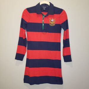 Ralph Lauren Rugby Y2K Polo Dress Womens S Red Blue Striped Crest Emblem